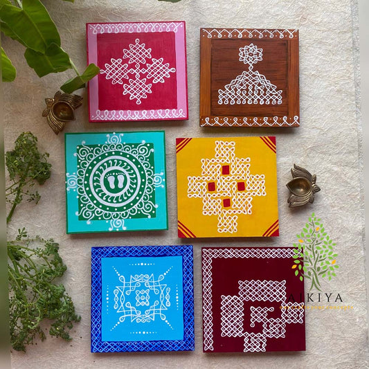 Kollam Stool 6" Assorted Designs Set Of 6