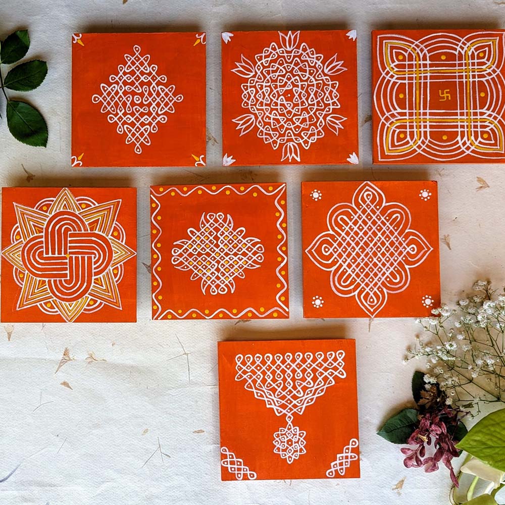 Kollam Manai 4"Assorted Designs (Set Of 2) Orange