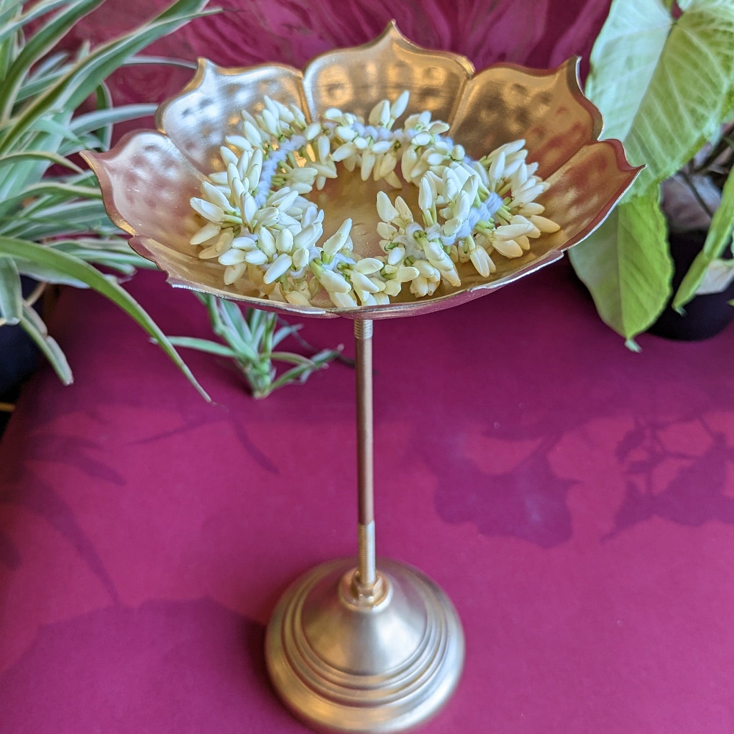 Sunflower Brass Urli With Stand Handcrafted Medium Floral Decor Bowl For Pooja