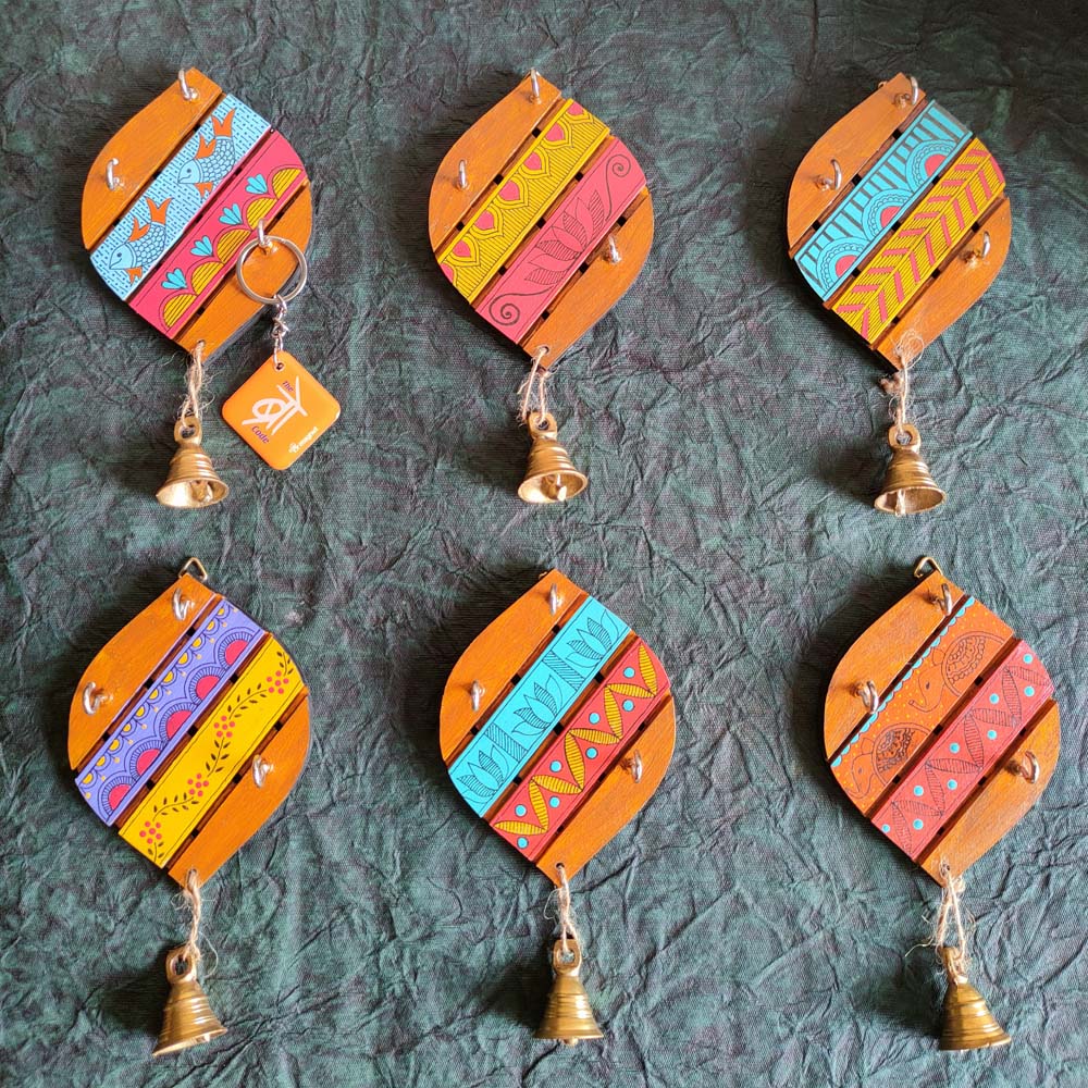Madhubani Key Holder Drop Shape Assorted Designs Each