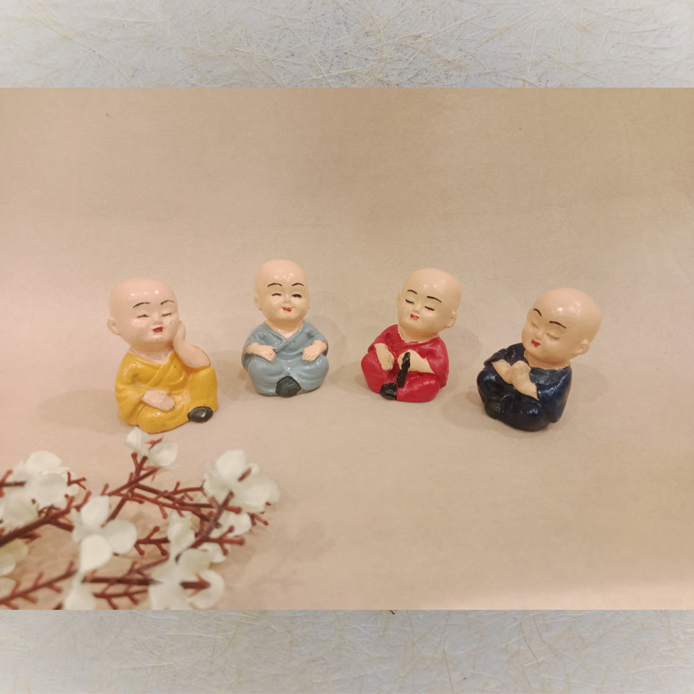 Adorable Mini Monk Figurines - Set Of 4 Hand-Painted Decorative Statues