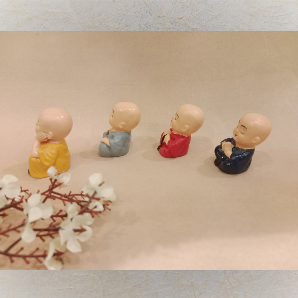 Adorable Mini Monk Figurines - Set Of 4 Hand-Painted Decorative Statues