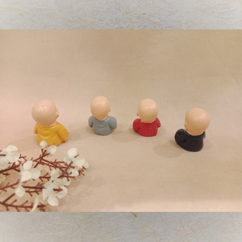 Adorable Mini Monk Figurines - Set Of 4 Hand-Painted Decorative Statues