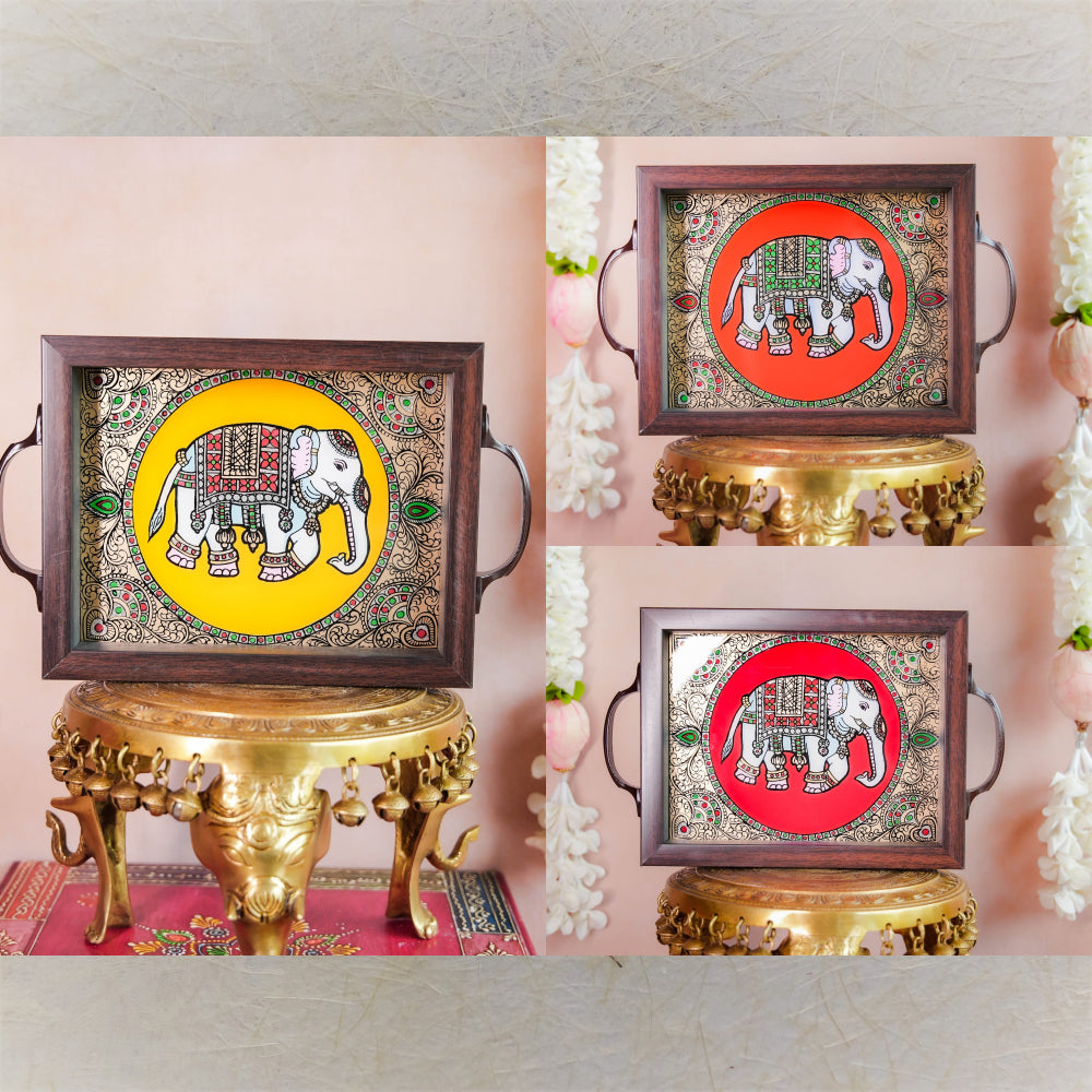 Elephant Trays Handcrafted Decorative Trays With Majestic Elephant Motif