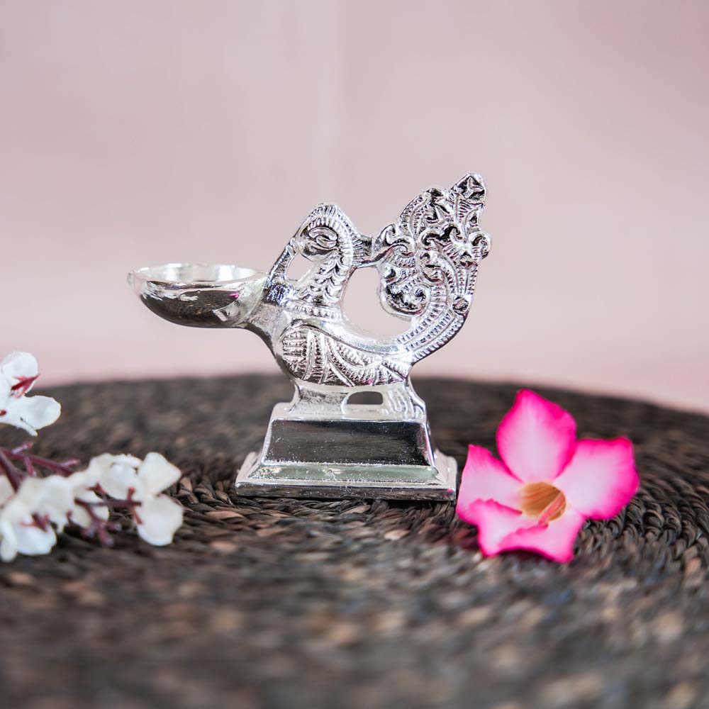 Peacock Lamp Silver Finish