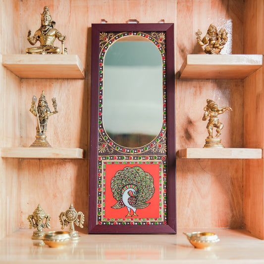 Peacock Glory Mirror Traditional Artistry For Home & Pooja Decor
