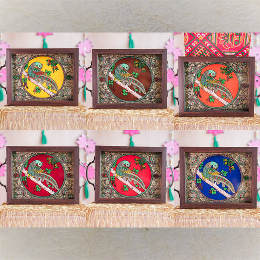 Parrot On Tree Tray Handcrafted Decorative Tray With Vibrant Parrot And Nature Motif