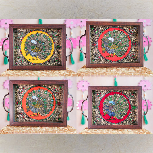 Peacock Tray Handcrafted Decorative Tray With Vibrant Peacock Motif
