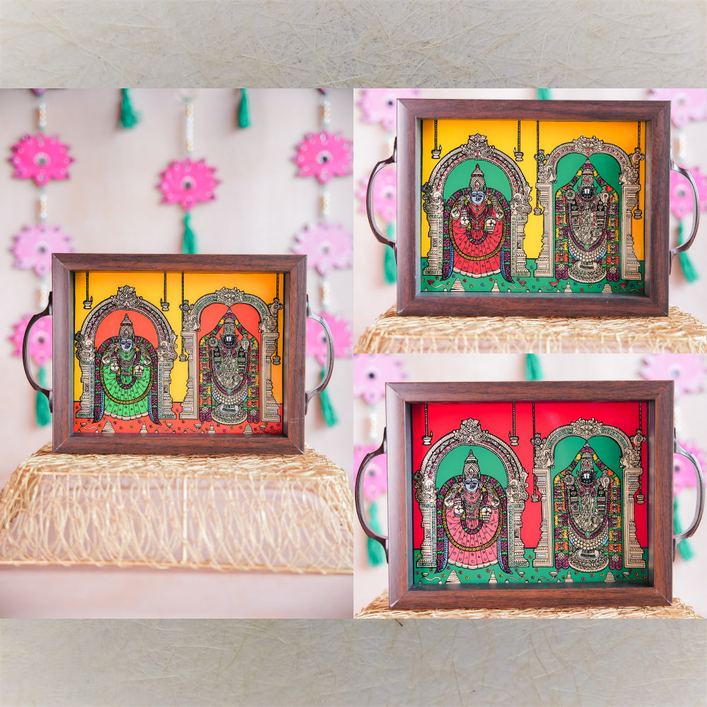Perumal Thayar Tray Handcrafted Traditional Tray With Divine Couple Motif