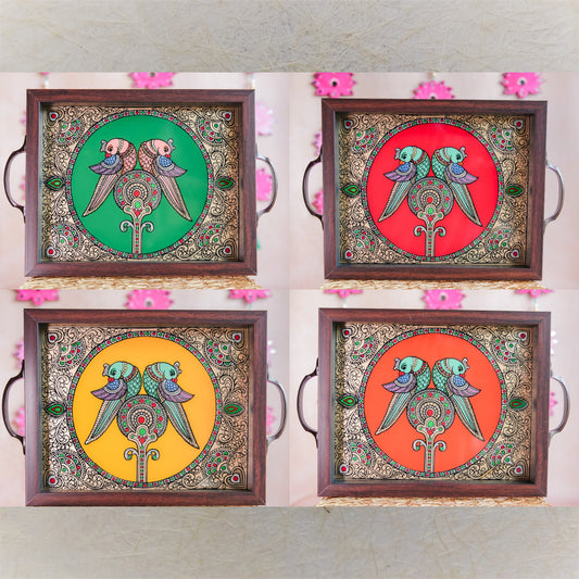 Twin Parrot Tray Handcrafted Decorative Tray With Vibrant Parrot Motif