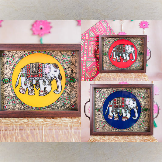 Indian Elephant Tray Handcrafted Decorative Tray With Vibrant Elephant Motif
