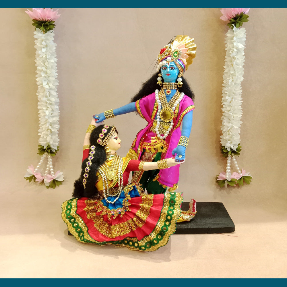 Handcrafted Radha Krishna Dancing Doll Set - Divine Couple In Traditional Attire