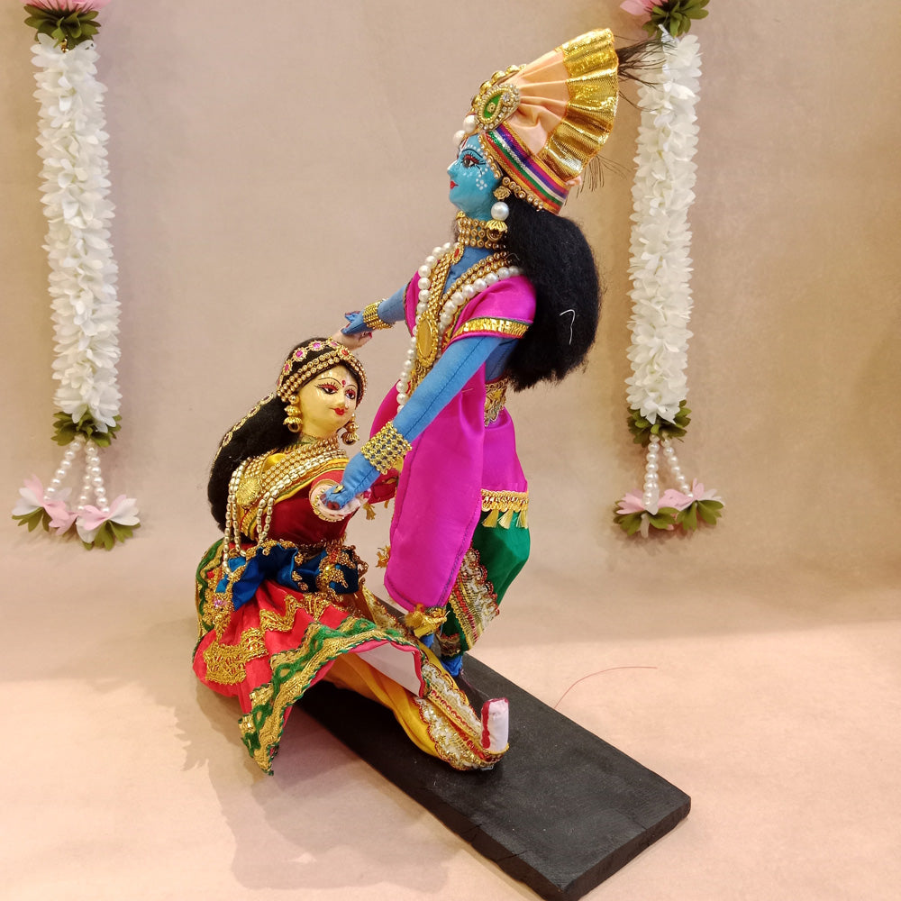 Handcrafted Radha Krishna Dancing Doll Set - Divine Couple In Traditional Attire