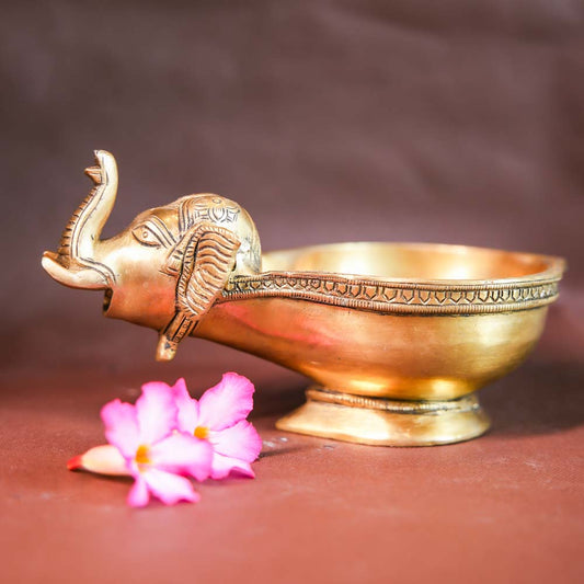 Handcrafted Brass Elephant Design Urli Bowl