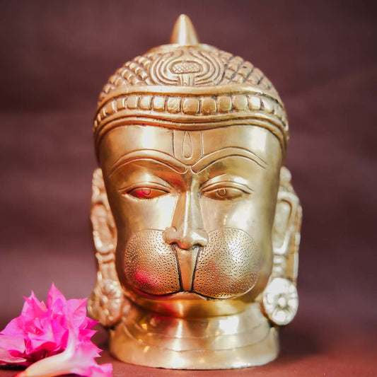 Handcrafted Brass Hanuman Head Sculpture - Traditional Indian Spiritual Decor
