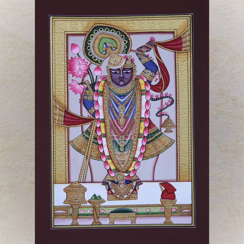 Shrinathji Of Nathdwara : Golden Grandeur Pichwai Painting.Painting Only.With Frame