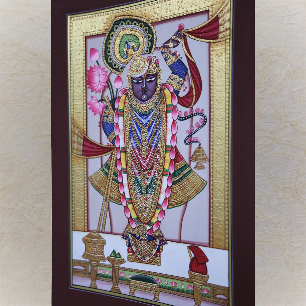 Shrinathji Of Nathdwara : Golden Grandeur Pichwai Painting.Painting Only.With Frame