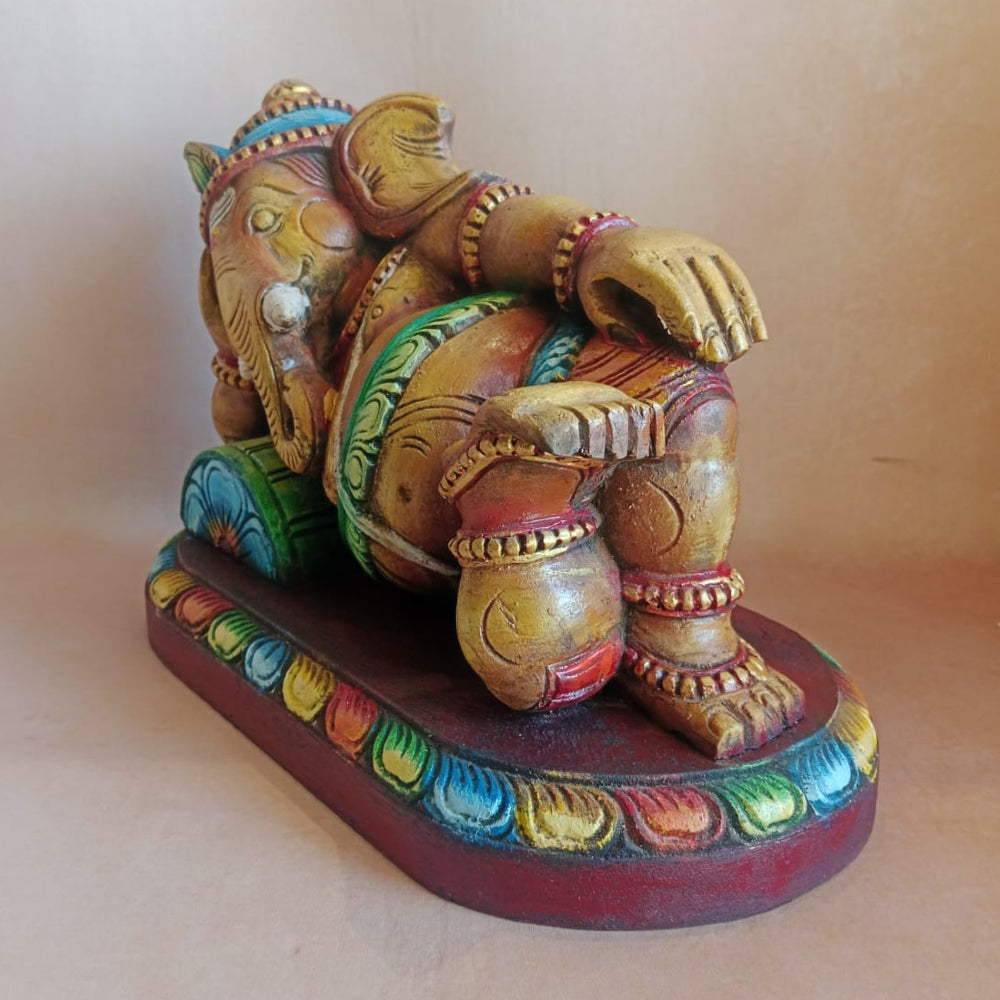 Sleeping Lord Ganesha Statue Handcrafted Wooden