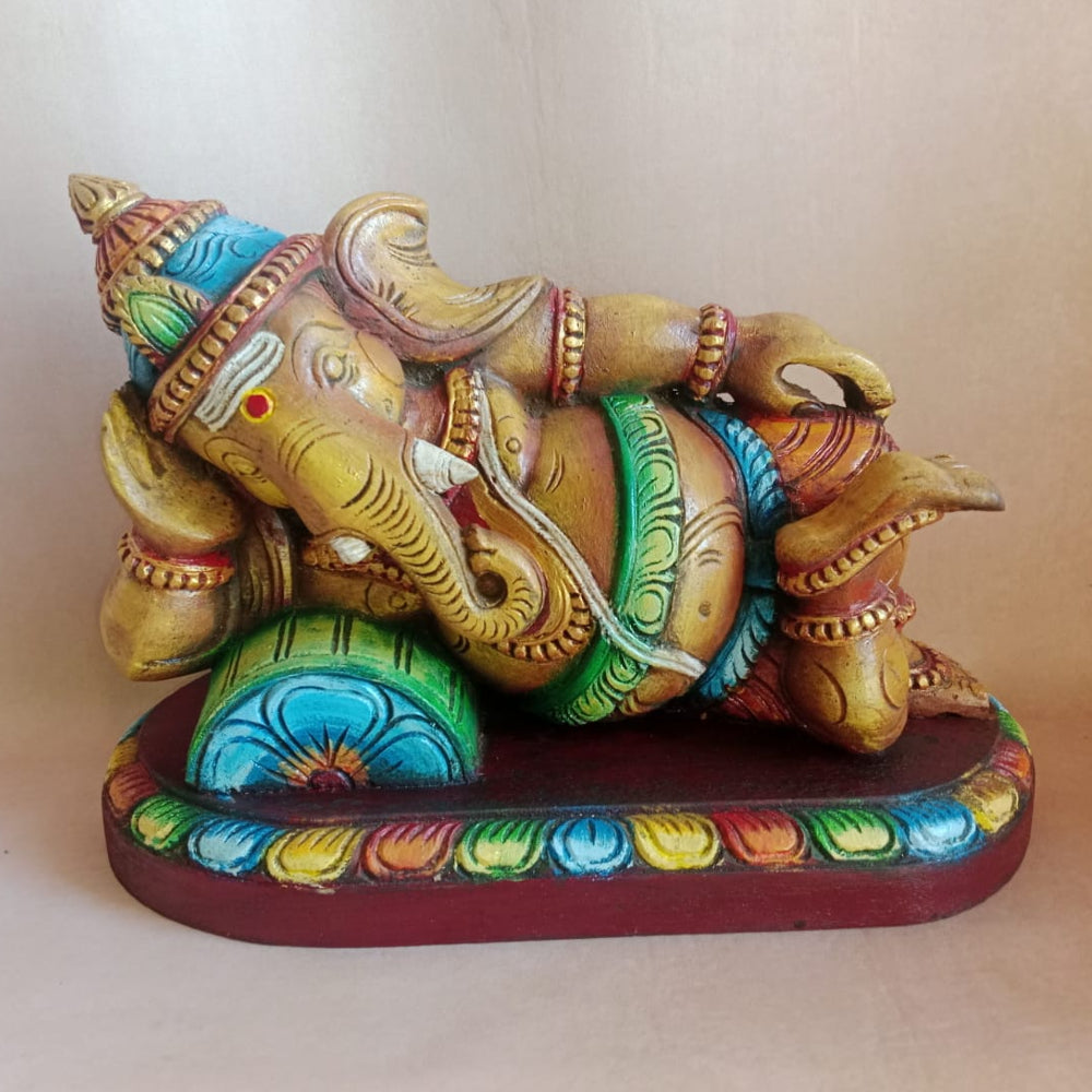 Sleeping Lord Ganesha Statue Handcrafted Wooden