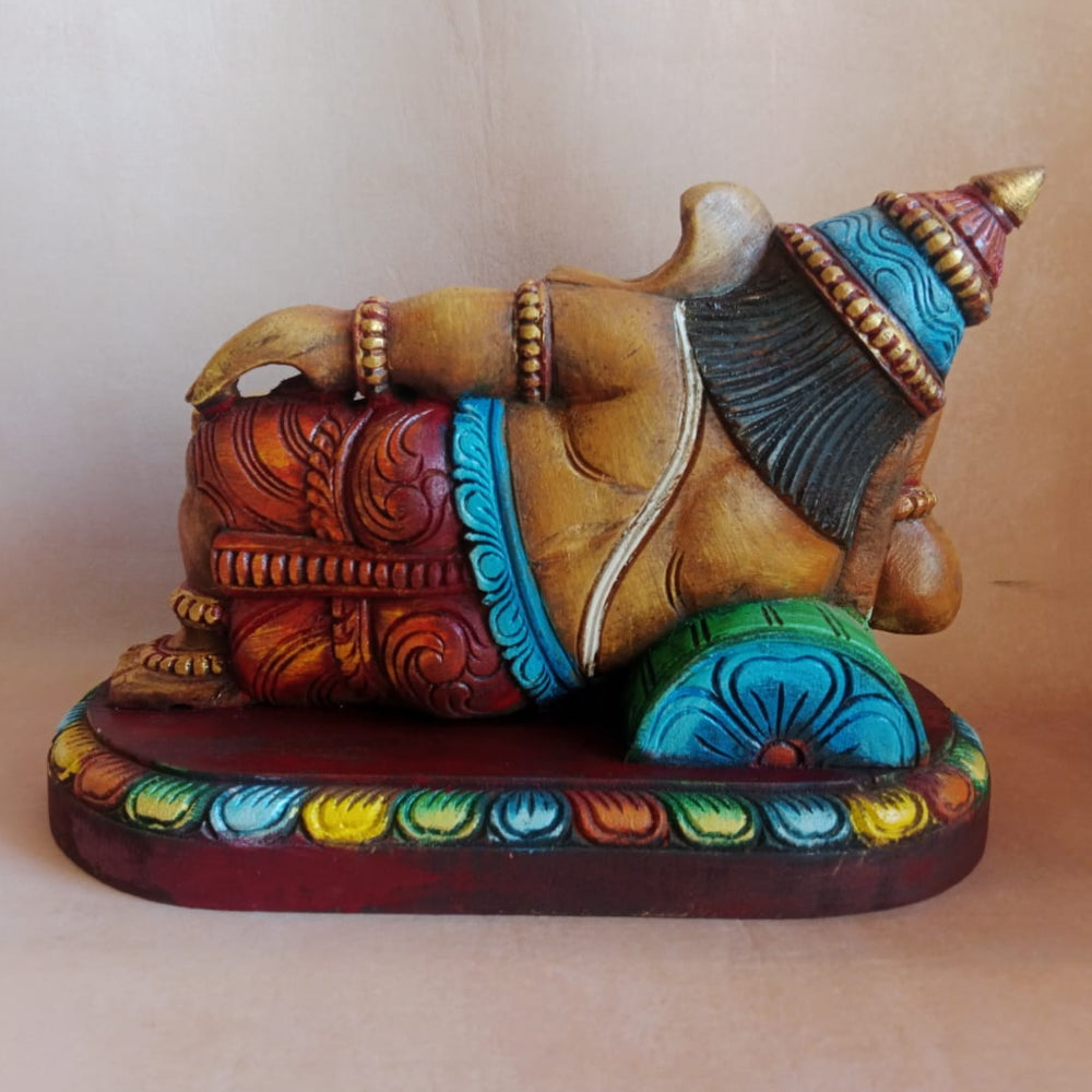 Sleeping Lord Ganesha Statue Handcrafted Wooden