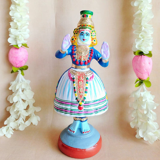 Handcrafted Krishna Kathakali Blue Dancer Figurine - Traditional Indian Art In Vibrant Colors For Home Decor