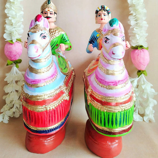 Handcrafted Royal Horse Rider Figurines - Colorful Traditional Indian Art For Home And Temple Decor