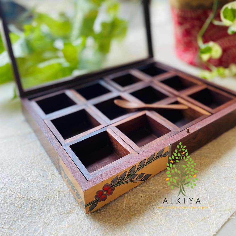 Wood Spice Box Container 12 Spice Box Holder