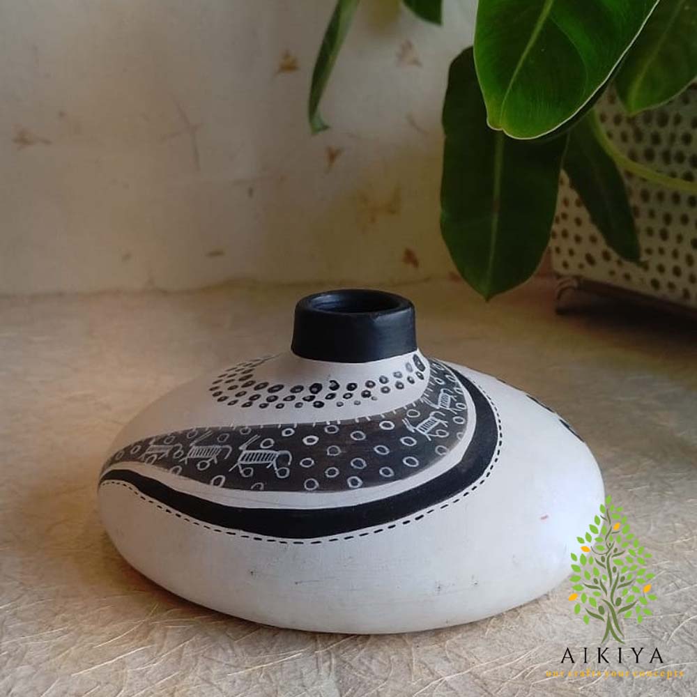 Miniature Black And White Squat Pot