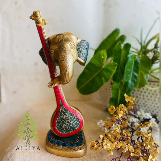 Brass Sitar Ganesh Stone Work