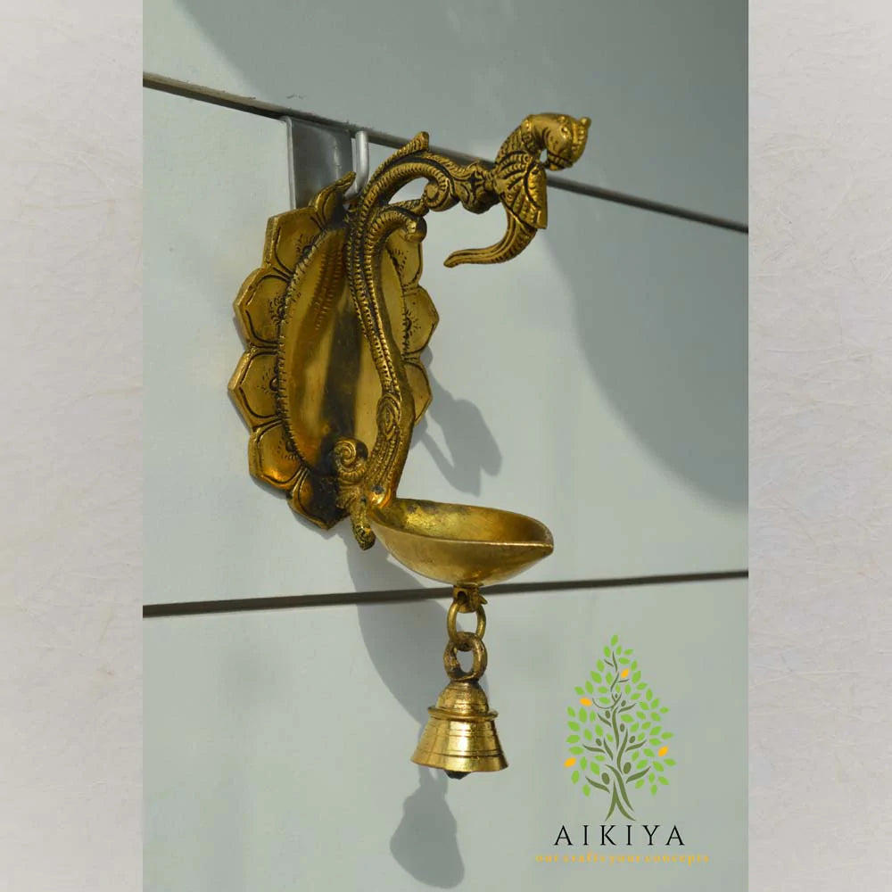 Peacock Wall Lamp With Hanging Bell
