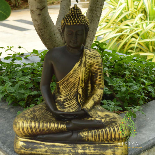 Meditating Buddha - Gold Black 12"