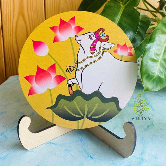 Cow with Lotus Blooms - Yellow (with stand)