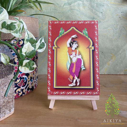 Jharoka - Village Lady in Pink and Yellow (with easel/stand to display)