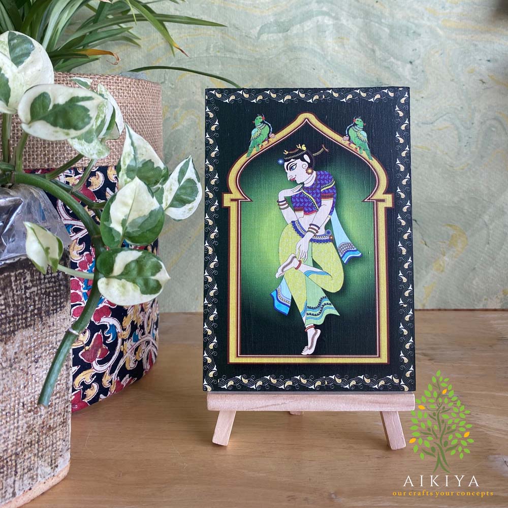Jharoka - Village Lady-Blue/Green (with easel/stand to display)