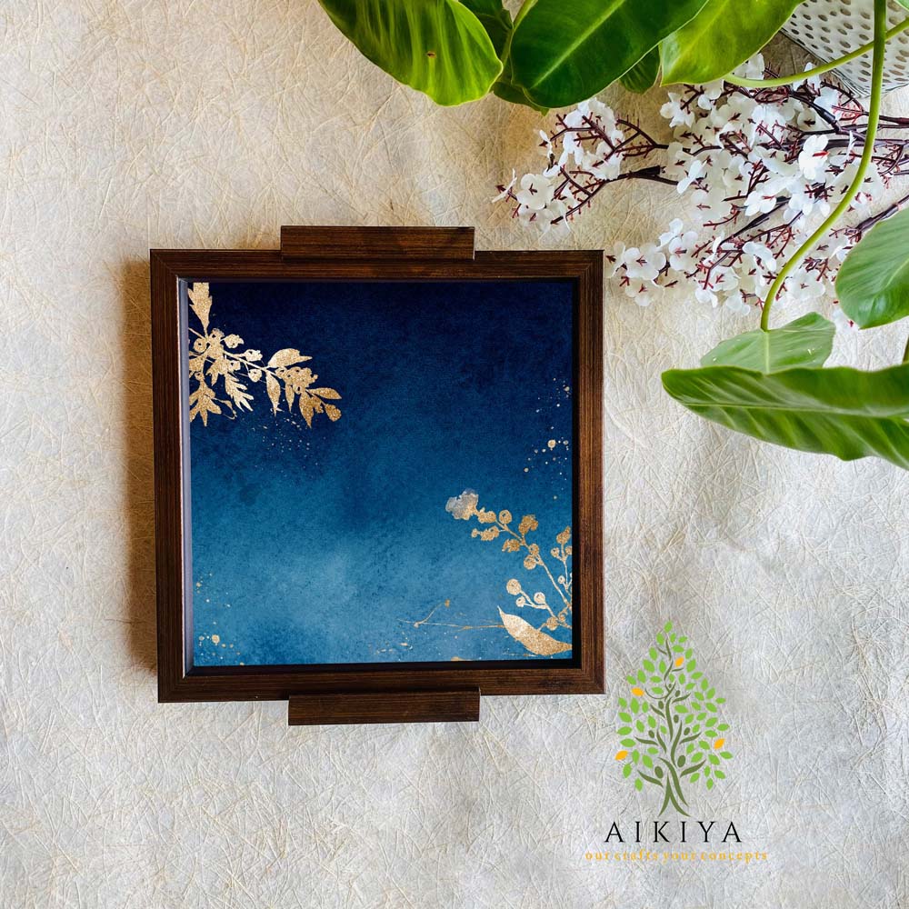 Square Tray - Golden Sprays On Blue (Small)