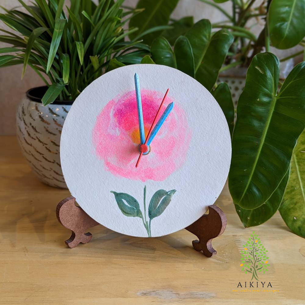 Impressionist Single Rose - Round Table Clock On Stand