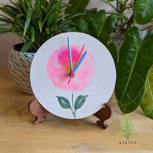 Impressionist Single Rose - Round Table Clock On Stand