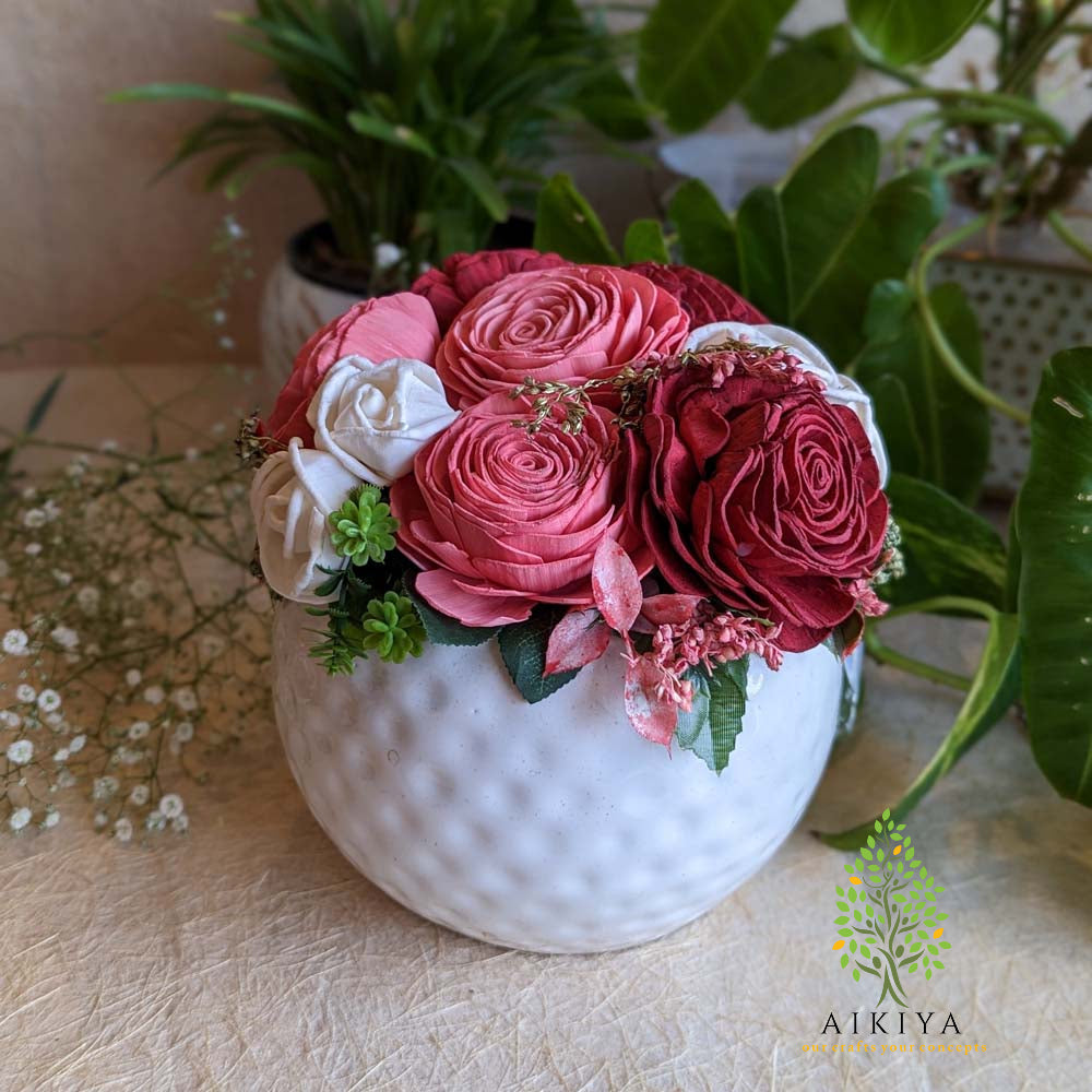 Shola Flower Arrangement - Aria In Peach, Red And White