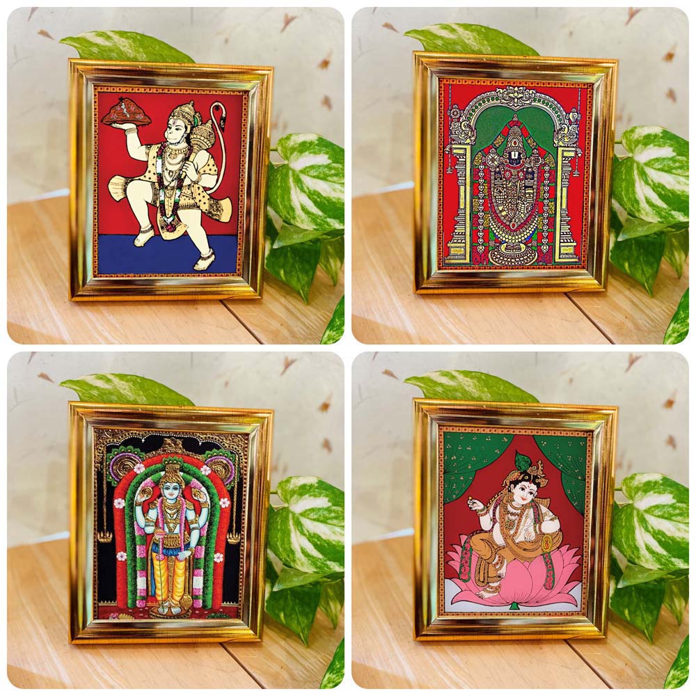 Hanuman,Perumal,Guruvarappan,Krishna On Lotus-Set Of 4.Individual Gift Box