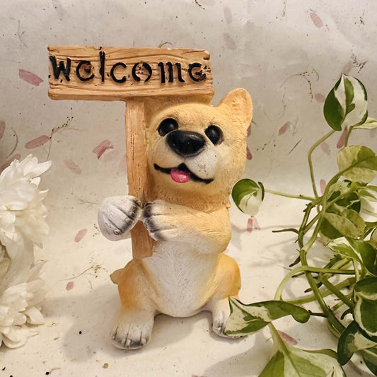 Dog With Welcome Sign