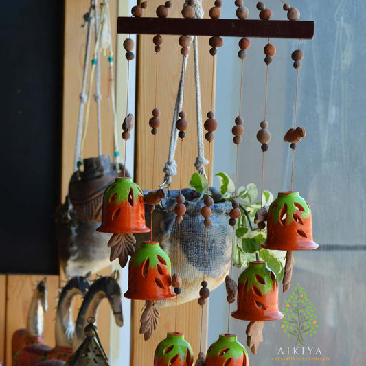 Terracotta Wind Chime - Green and Orange