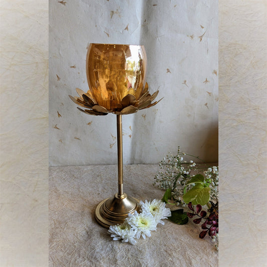 Hammered Tealight Elegant Gold Lotus Candle Holder