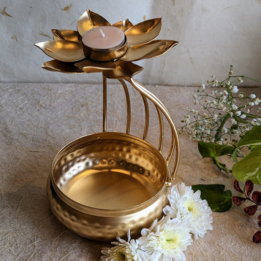 Bowl Lotus Tealight Holder Golden Elegance For Ambient Lighting