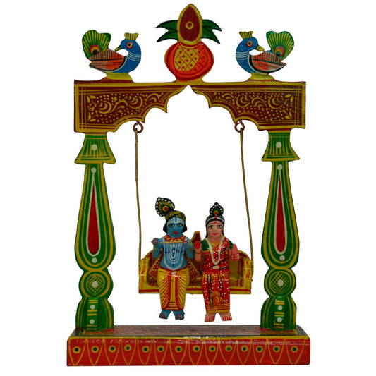 Jula Krishna Kalasam – Handcrafted Wooden Swing Set With Krishna & Radha