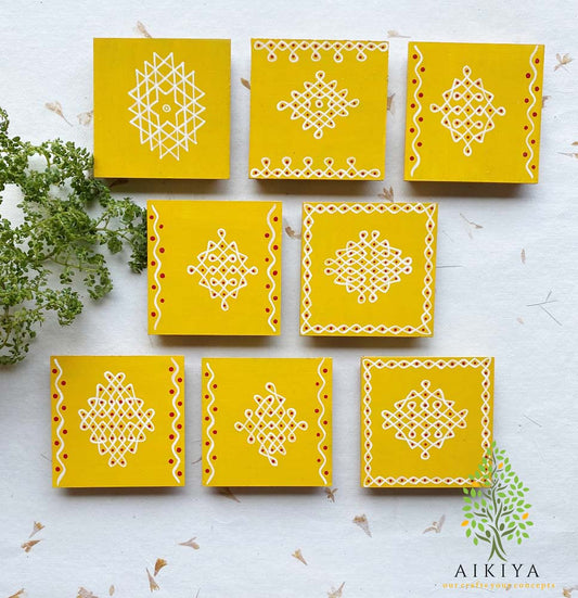 Square Yelow 4"Set Of 2 . Assorted Designs