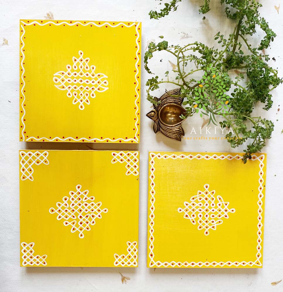 Square Yellow 6" Set Of 2 Assorted Designs