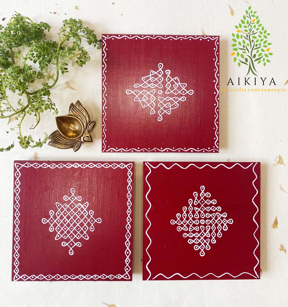 Square Maroon 6" Set Of 2 Assorted Designs