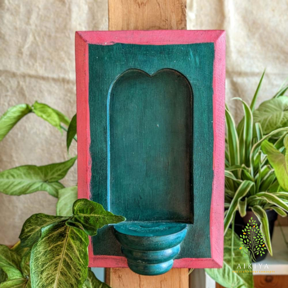 Decorative Wooden Niche - Green & Yellow (Without Idol)