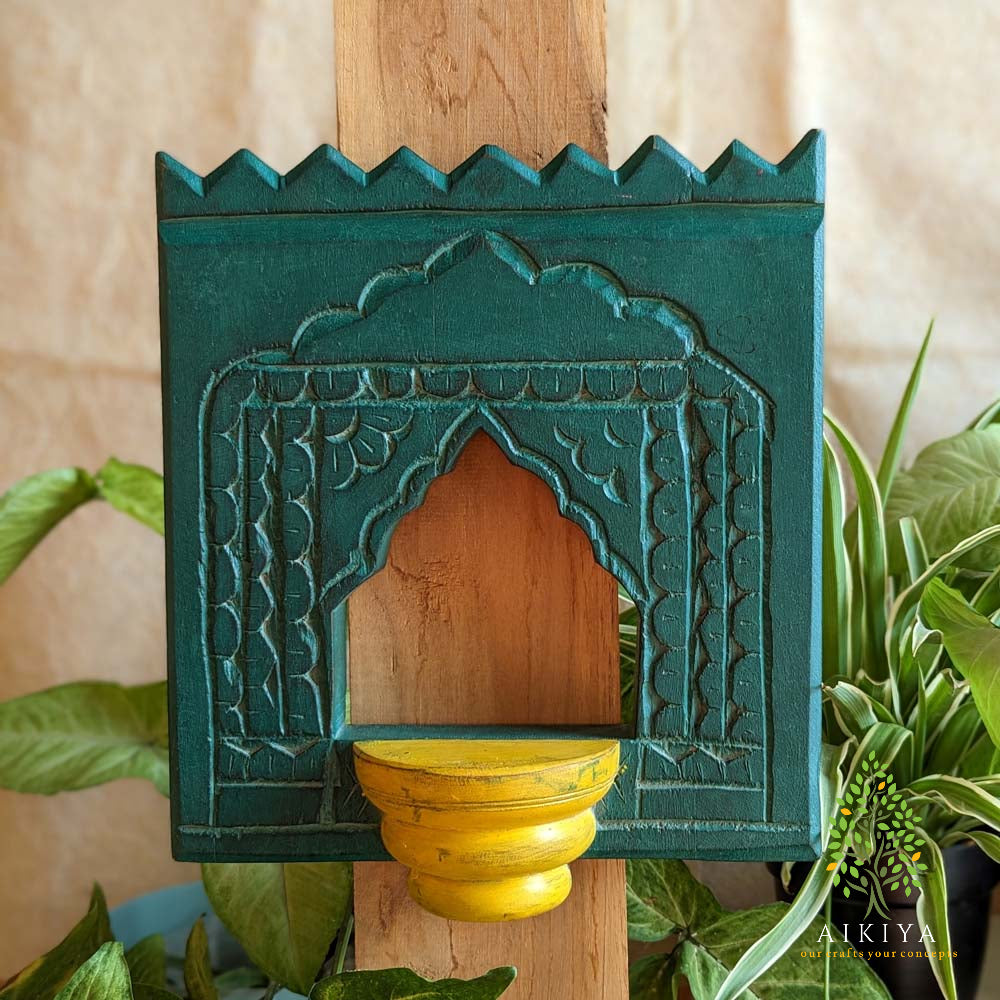 Decorative Wooden Niche - Green & Pink (Without Idol)