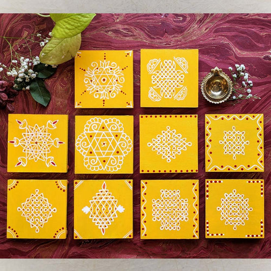 Kollam Manai 4"Assorted Designs (Set Of 2) Yellow